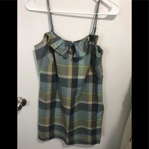 LOFT plaid cotton draw string mini dress size 2P